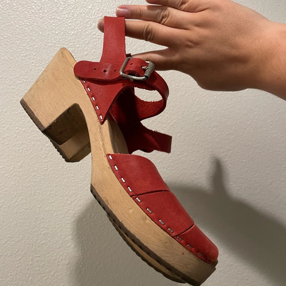 Red Leather Women's Clogs